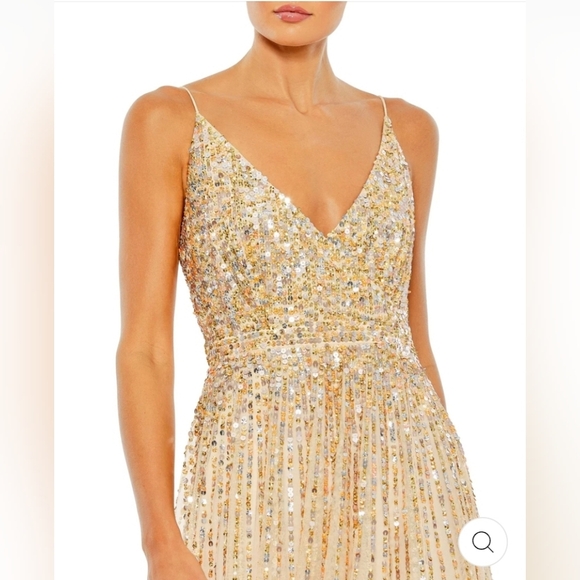 Mac Duggal, Sequined Sleeveless WrapOver A Line Gown, Nude/Gold, Size 8, NWT - Picture 4 of 16